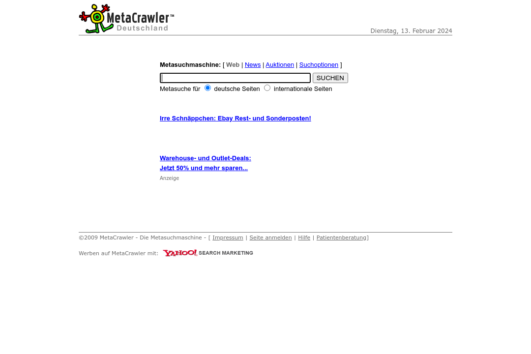 Screenshot Suchmaschine MetaCrawler.de