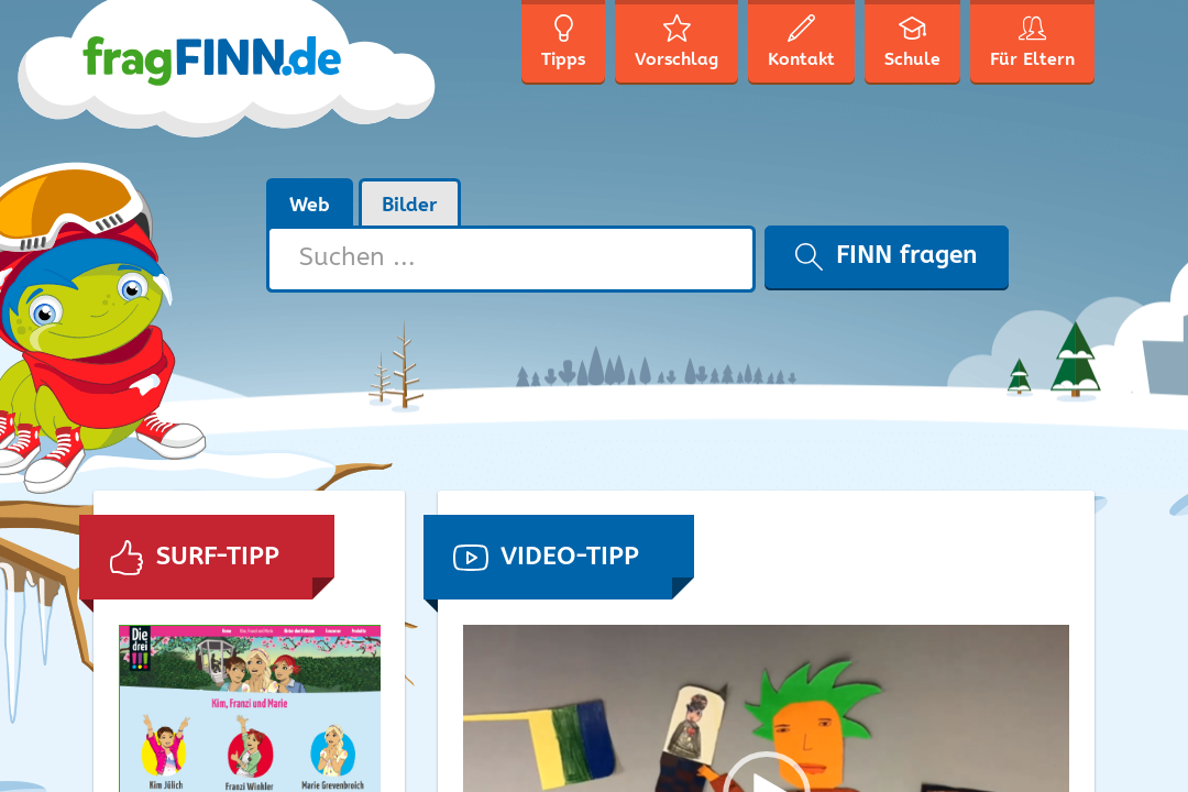 Screenshot Suchmaschine FragFinn.de