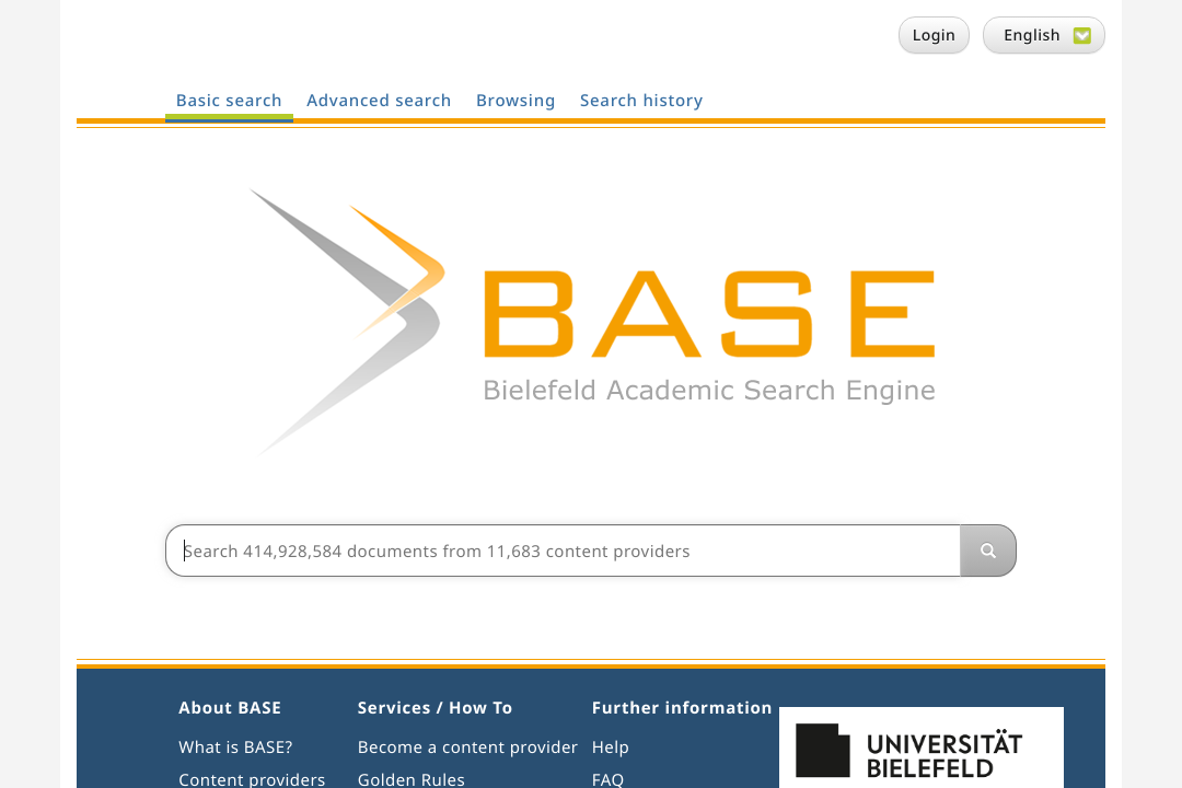 Screenshot Suchmaschine BASE-Search.net