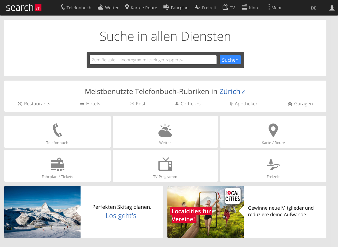 Screenshot Suchmaschine Search.ch