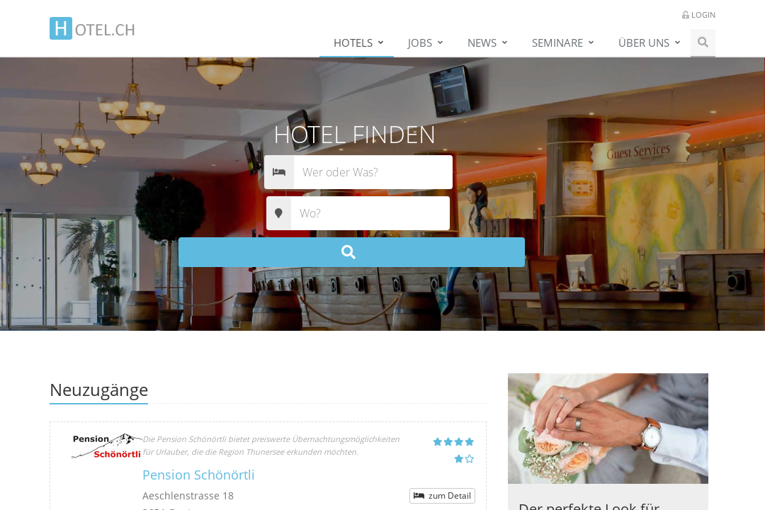 Suchmaschine Hotel.ch Website