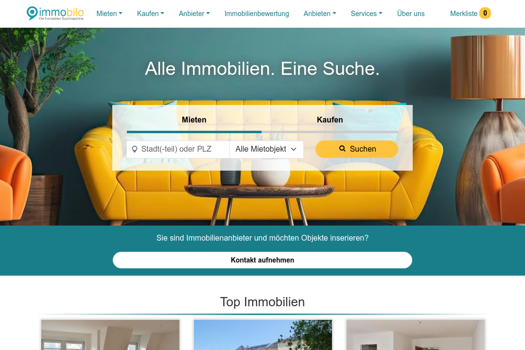 Screenshot Suchmaschine Immobilio.de